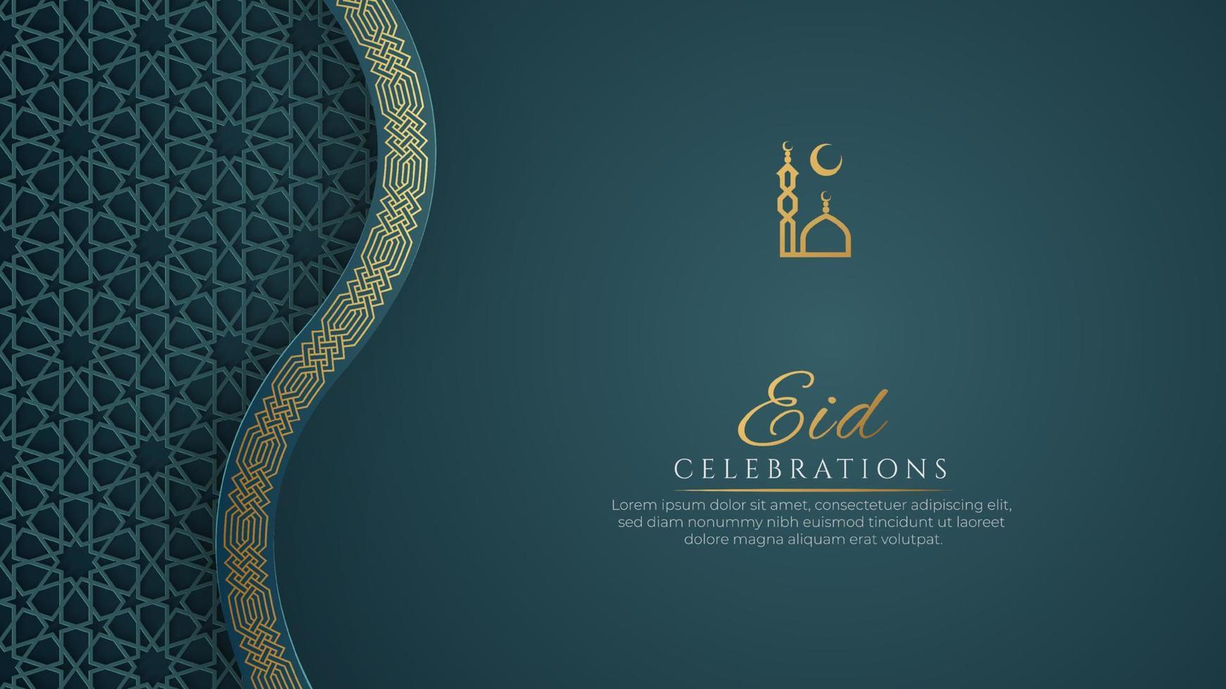 eid mubarak arabischer blauer luxushintergrund mit islamischem muster und dekorativem grenzrahmen vektor