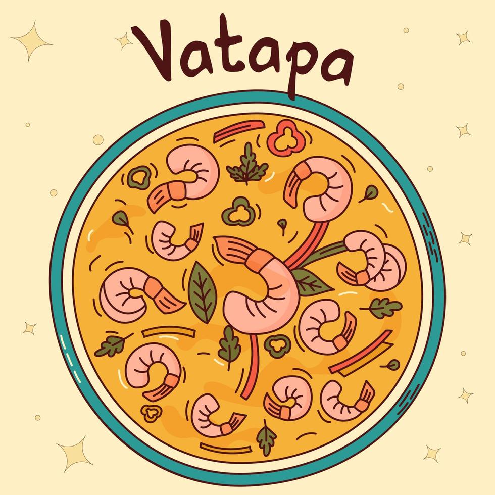 Brasilianisches traditionelles Essen. Vatapa. vektorillustration im handgezeichneten stil vektor