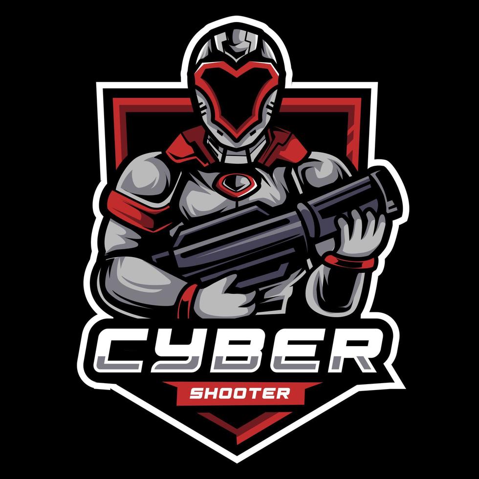 robotar cyber skytten maskot esport logotyp vektor