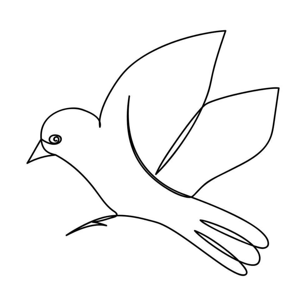 enda kontinuerlig linje teckning av flygande fågel isolerat på vit bakgrund. ett linje vektor illustration av duva.