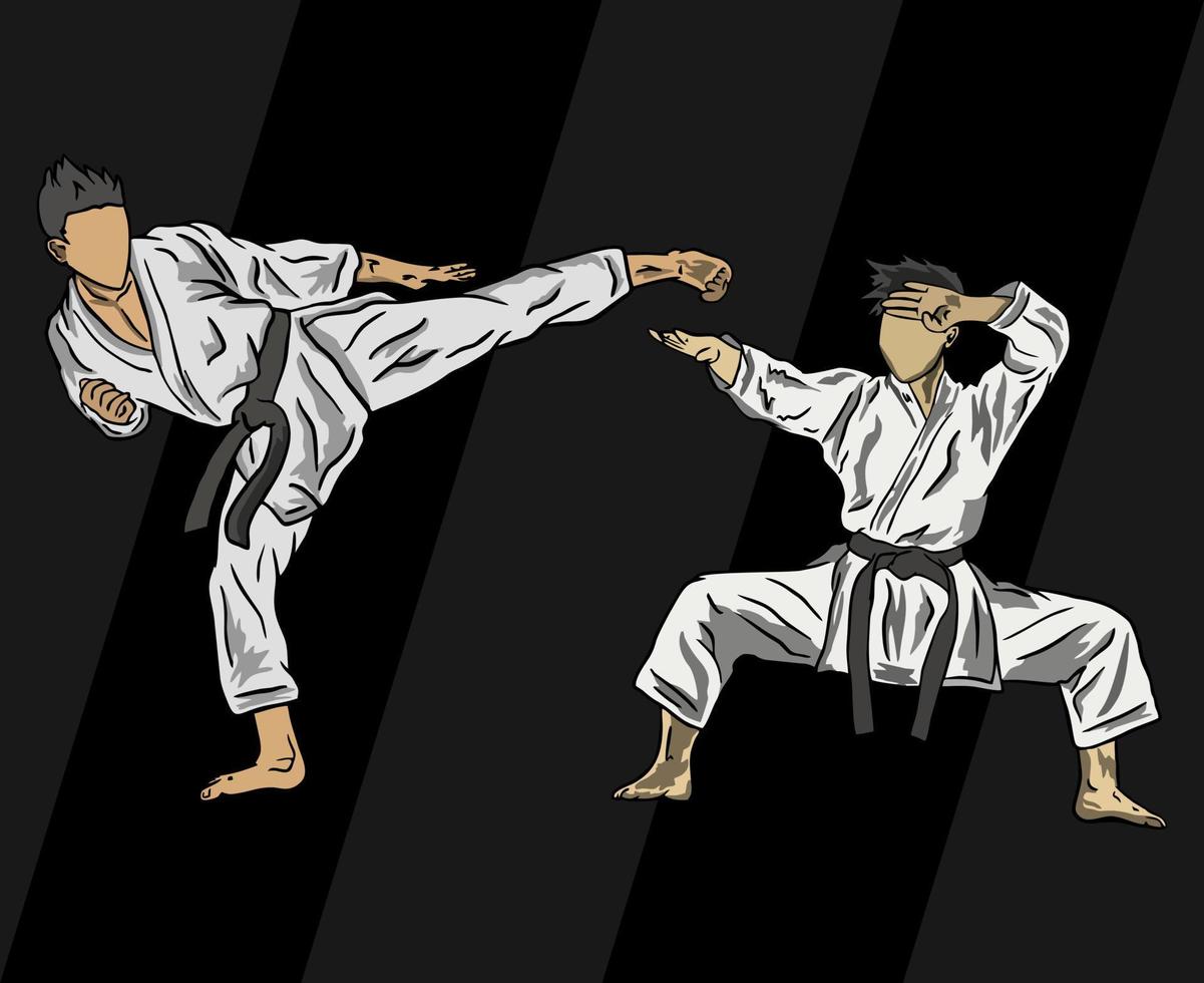 Kämpfer des Karate, der eine Kampfszene macht vektor