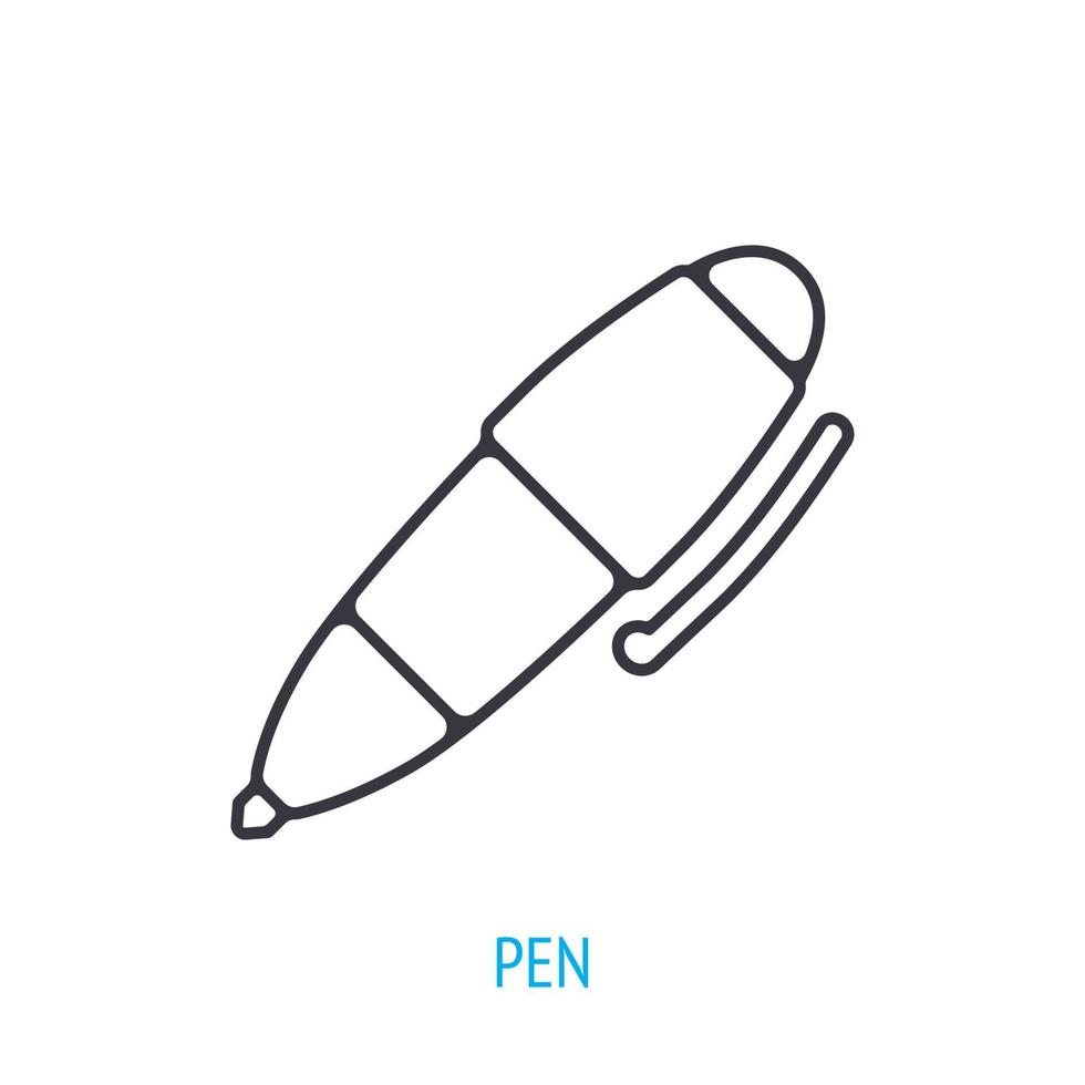 bläck penna. översikt ikon. vektor illustration. kulpenna penna eller känt penna. symboler av företag, finansiera och utbildning. tunn linje piktogram för användare gränssnitt. isolerat vit bakgrund
