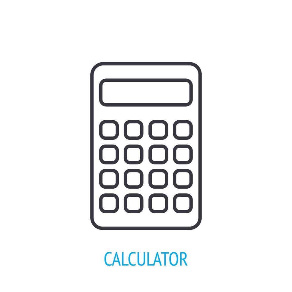 elektronischer Rechner. Gliederungssymbol. Vektor-Illustration. Gadget zum Zählen von Finanzen. Symbol für Bildung, Mathematik und Arithmetik. dünnes Linienpiktogramm für die Benutzeroberfläche. isolierter weißer Hintergrund vektor