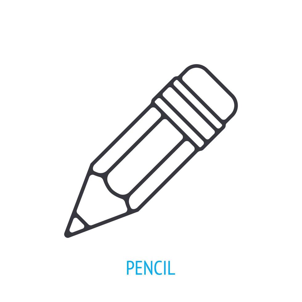 trä- penna med suddgummi. översikt ikon. vektor illustration. symboler av kontor leveranser och utbildning. brevpapper för konst. tunn linje piktogram för användare gränssnitt. isolerat vit bakgrund