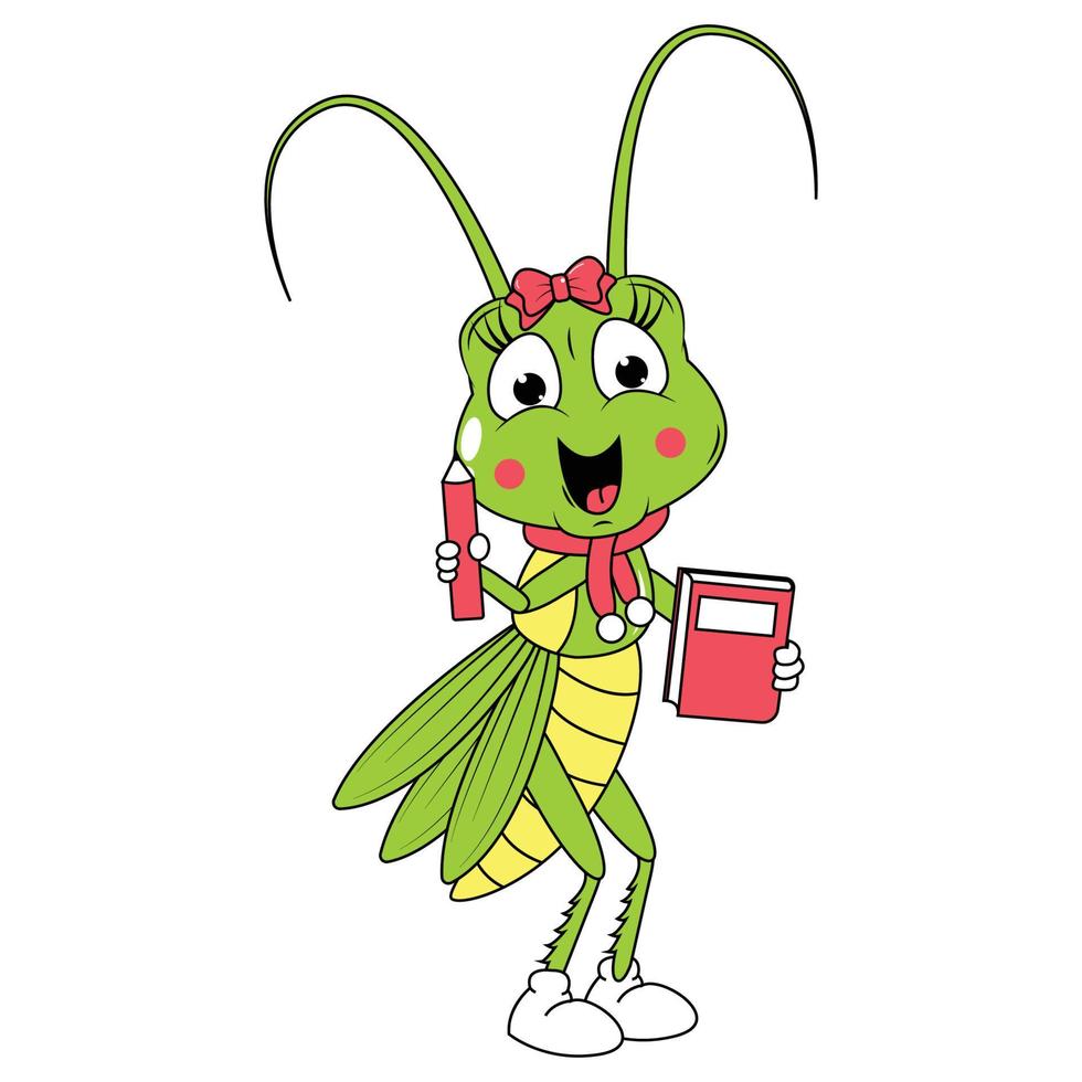 söt gräshoppa djur- tecknad serie grafisk vektor