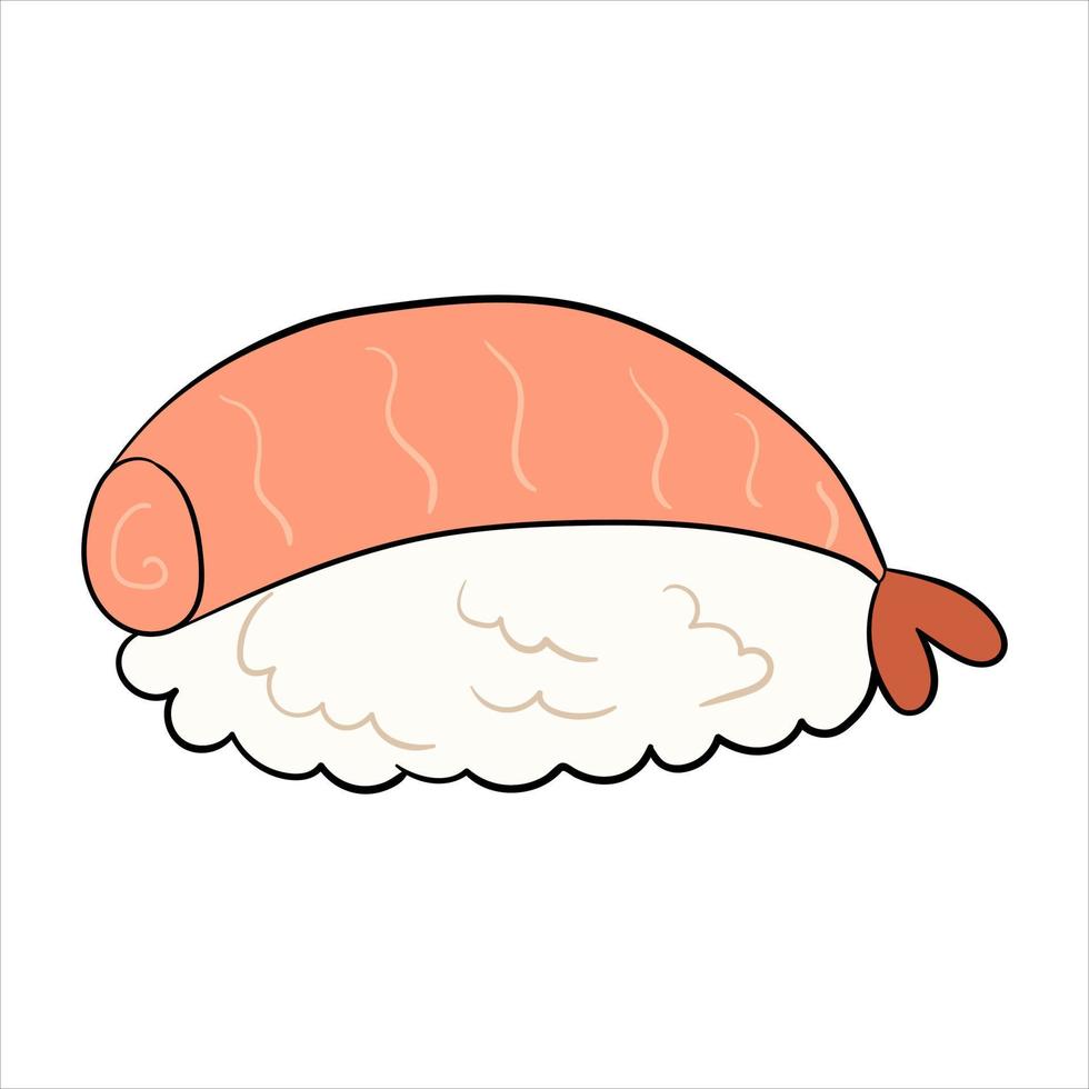 Sushi mit Garnelen-Vektor-Illustration auf weißem Hintergrund. vektor