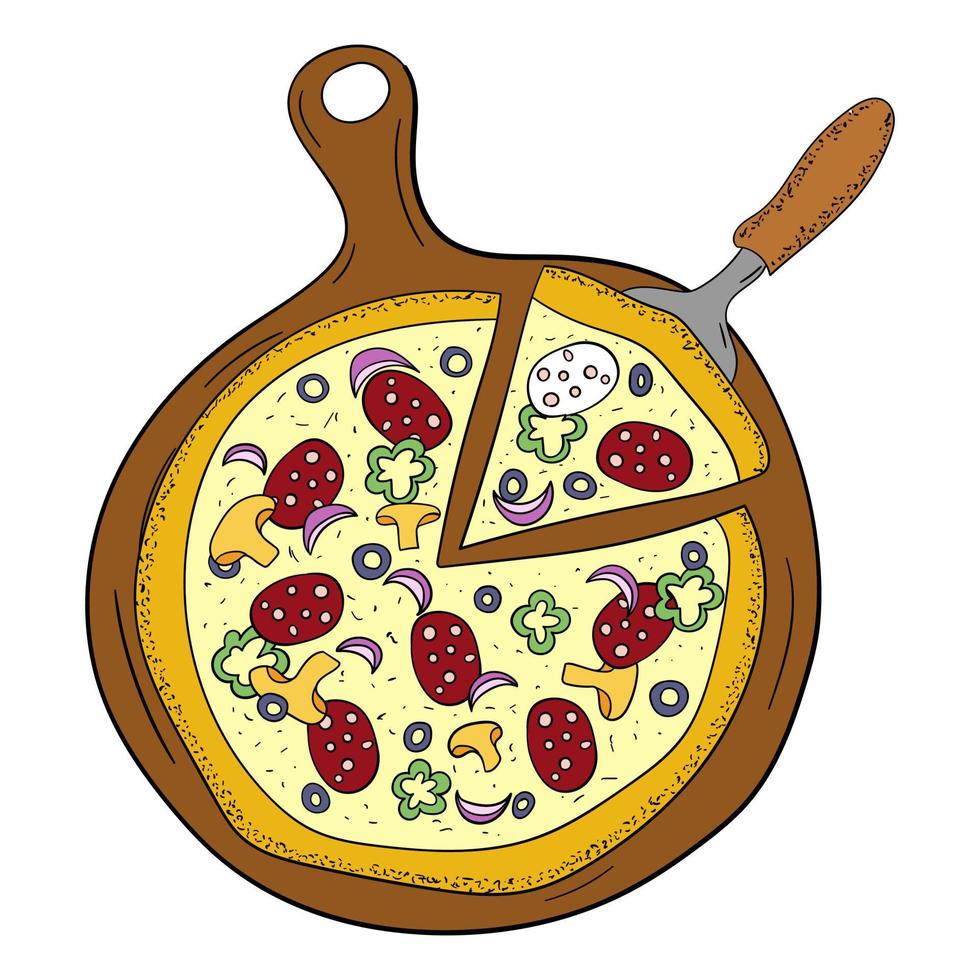 pizza på en runda styrelse vektor illustration.