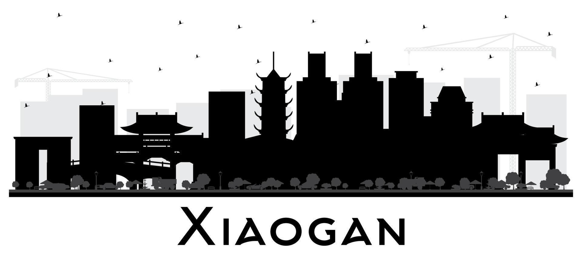 xiaogan china city skyline silhouette mit schwarzen gebäuden isoliert auf weiß. vektor