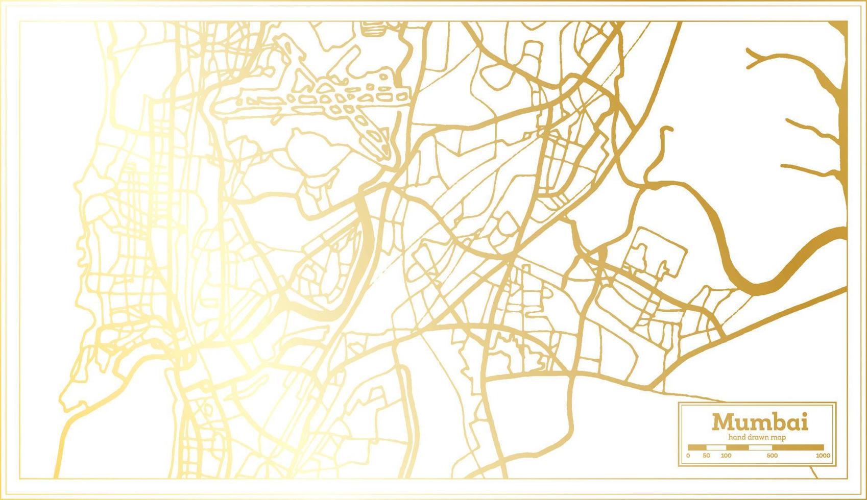 Mumbai Indien Stadtplan im Retro-Stil in goldener Farbe. Übersichtskarte. vektor