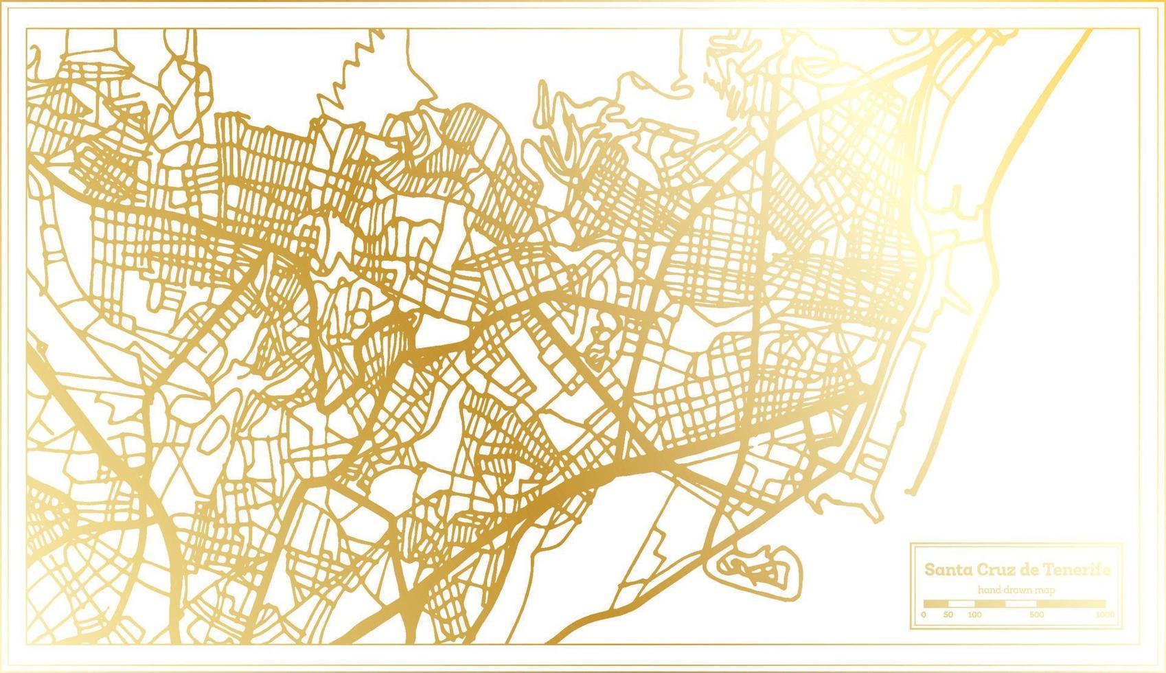 santa cruz de tenerife Spanien stad Karta i retro stil i gyllene Färg. översikt Karta. vektor