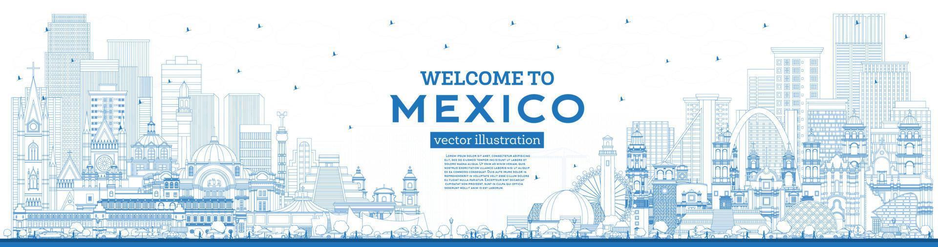 översikt Välkommen till mexico stad horisont med blå byggnader. vektor