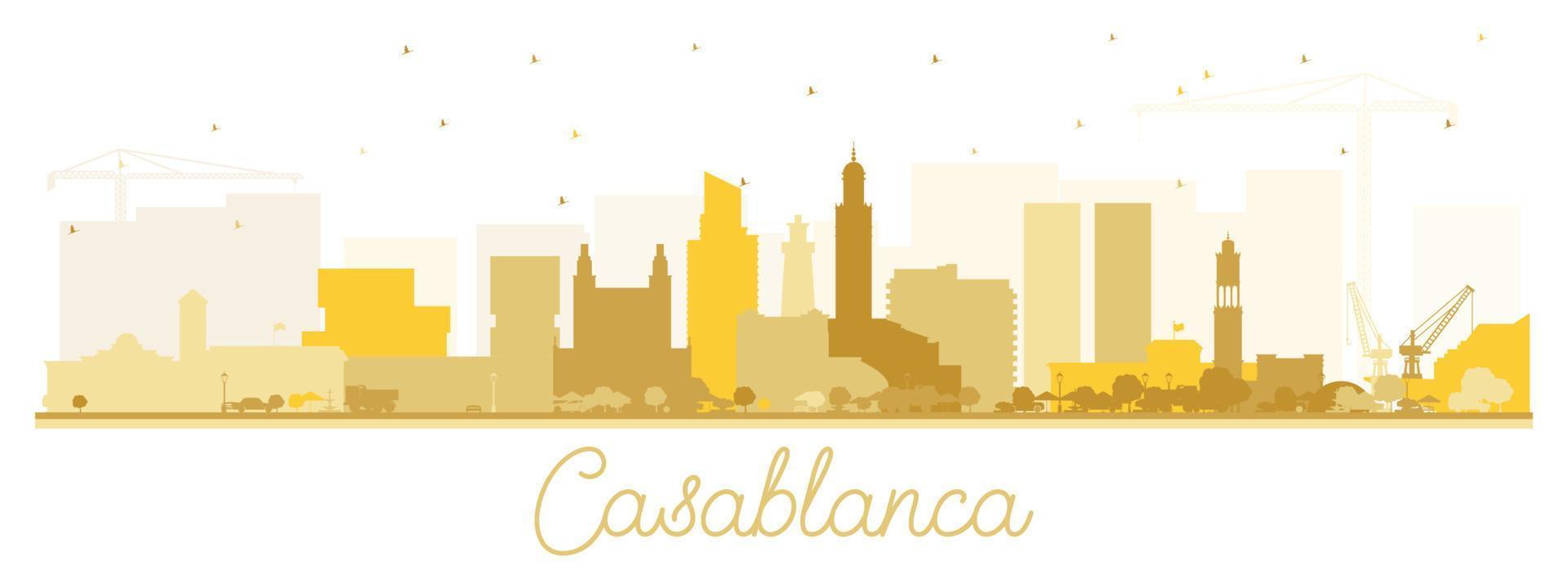 casablanca marokko city skyline silhouette mit goldenen gebäuden isoliert auf weiß. vektor