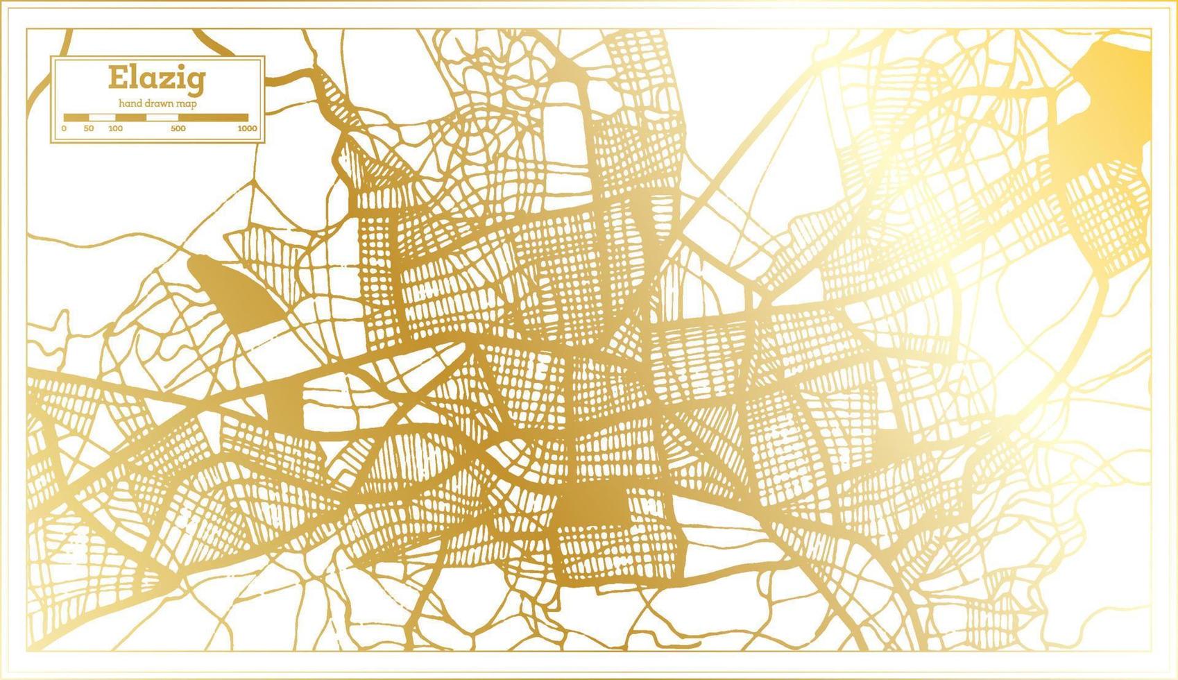 Elazig Türkei Stadtplan im Retro-Stil in goldener Farbe. Übersichtskarte. vektor