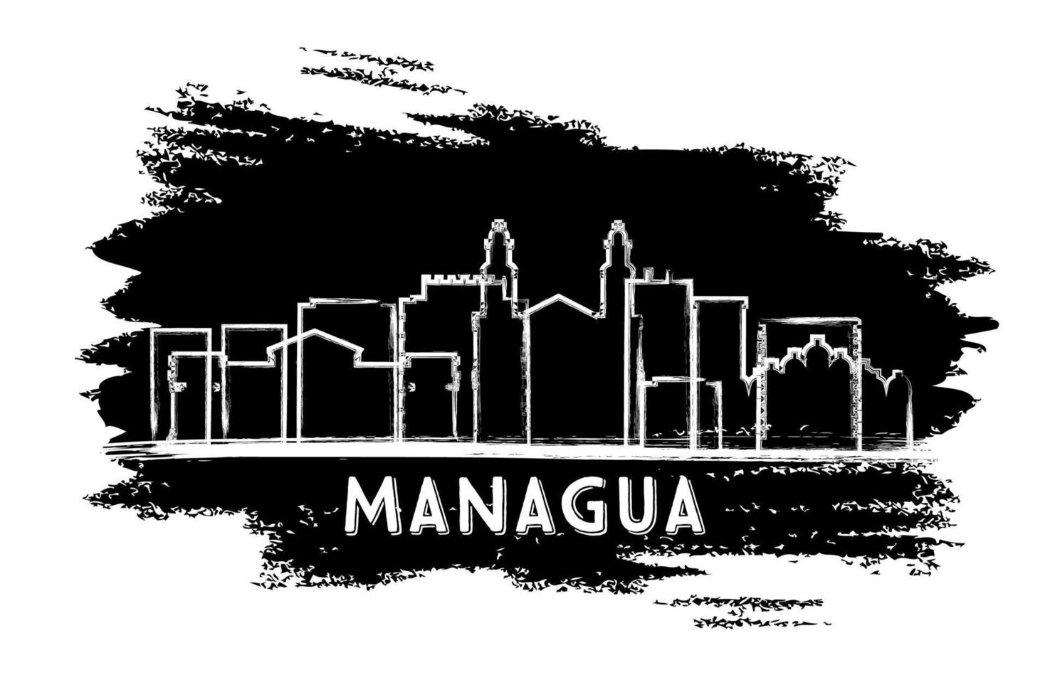 Managua nicaragua stad horisont silhuett. hand dragen skiss. vektor