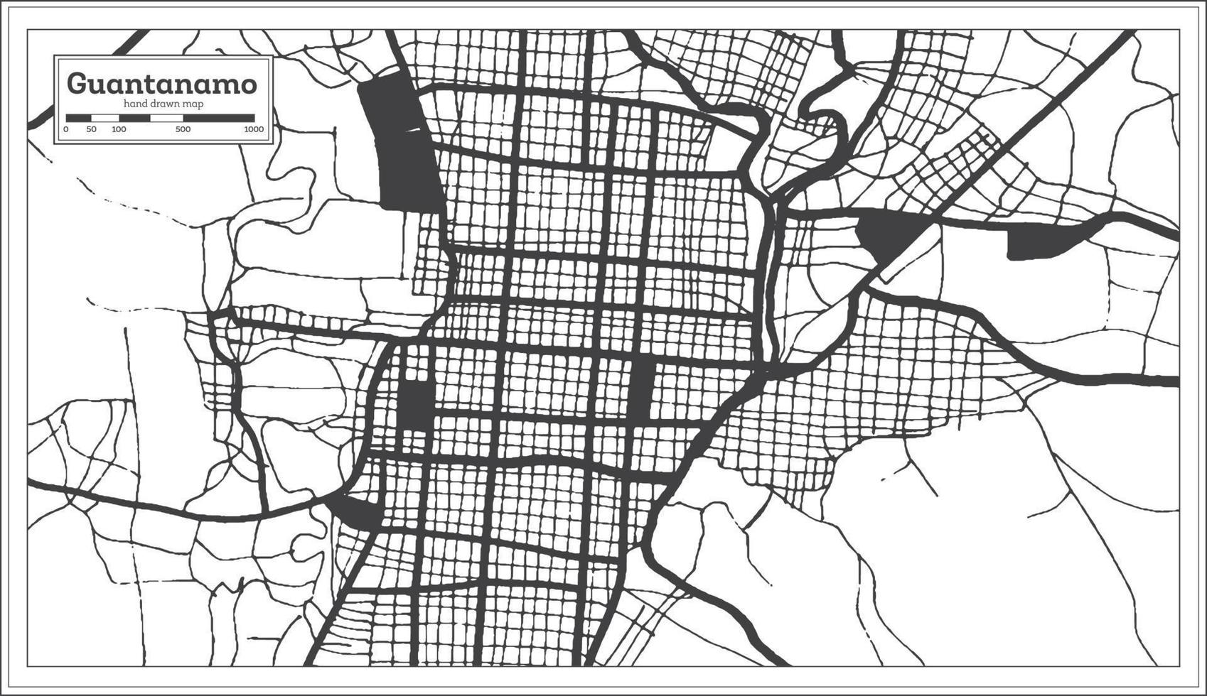 guantanamo kuba stadtplan in schwarz-weißer farbe im retro-stil. Übersichtskarte. vektor