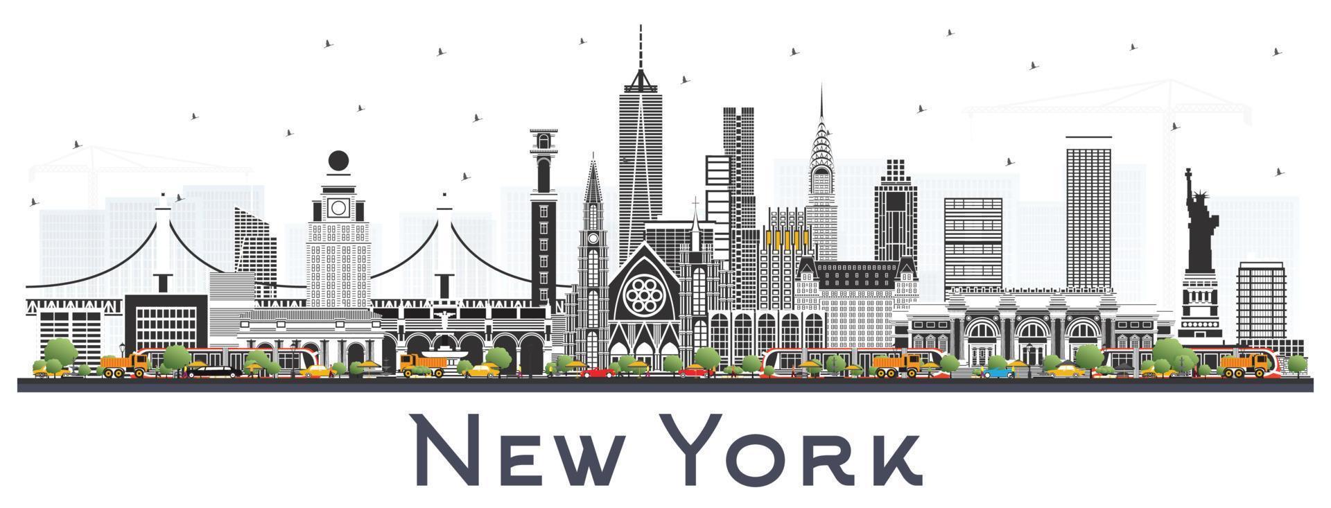 new york usa skyline der stadt mit farbigen gebäuden isoliert auf weiß. vektor
