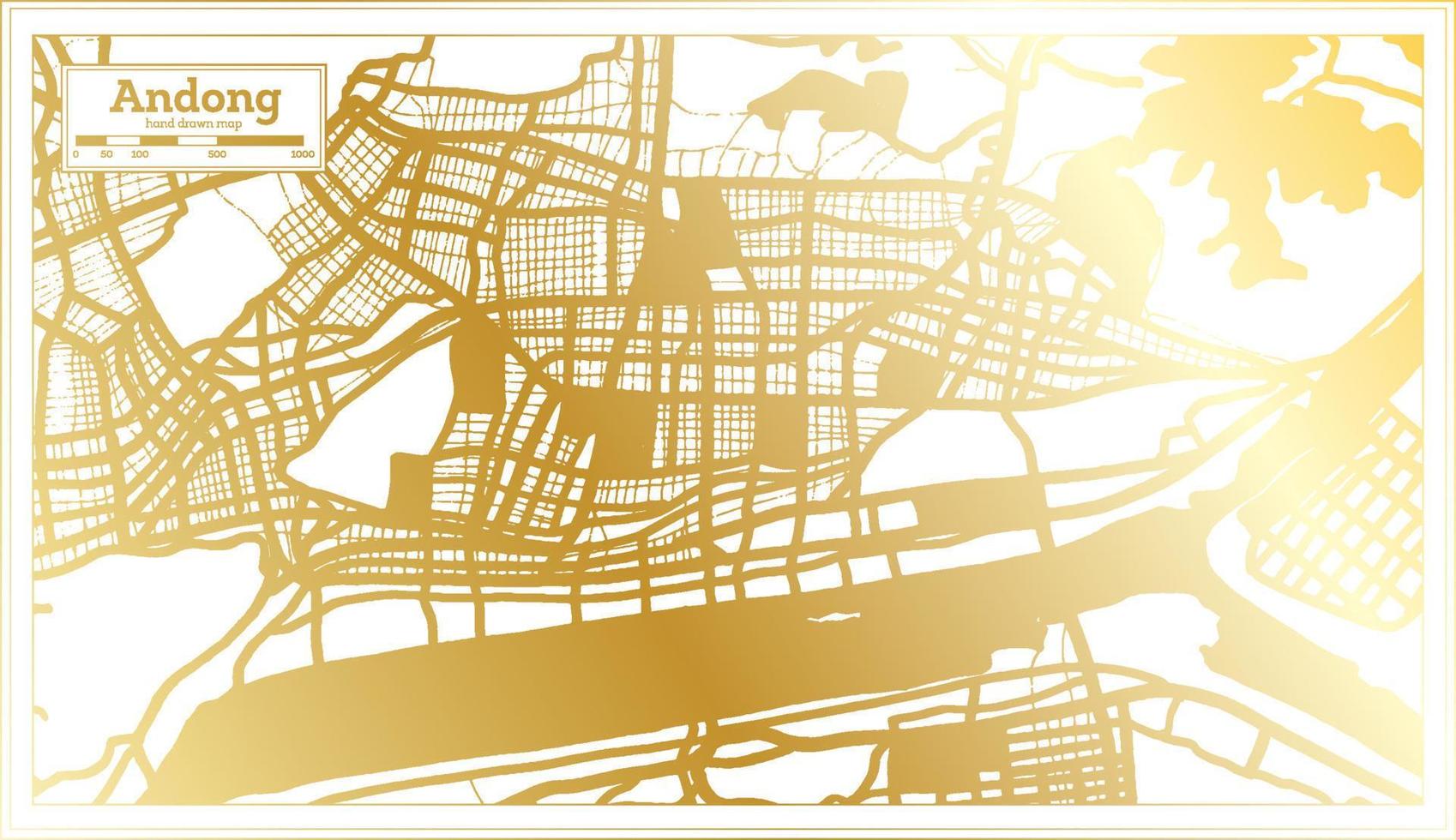 andong söder korea stad Karta i retro stil i gyllene Färg. översikt Karta. vektor