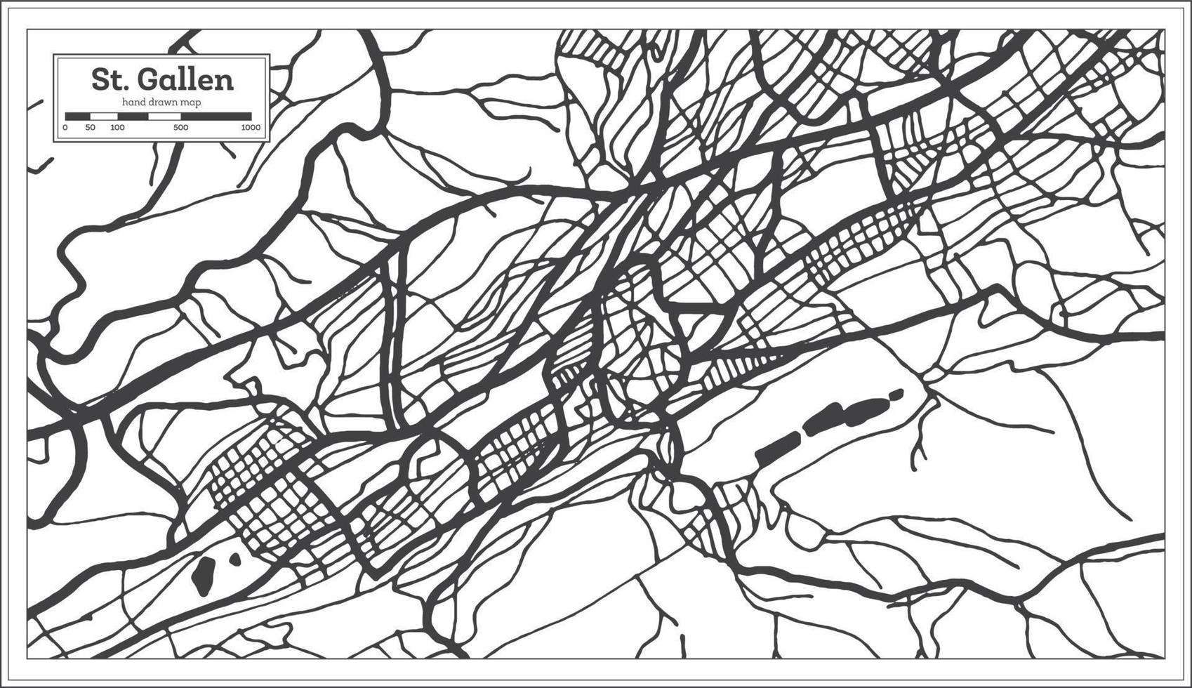 st. gallen schweiz stad Karta i svart och vit Färg i retro stil. vektor