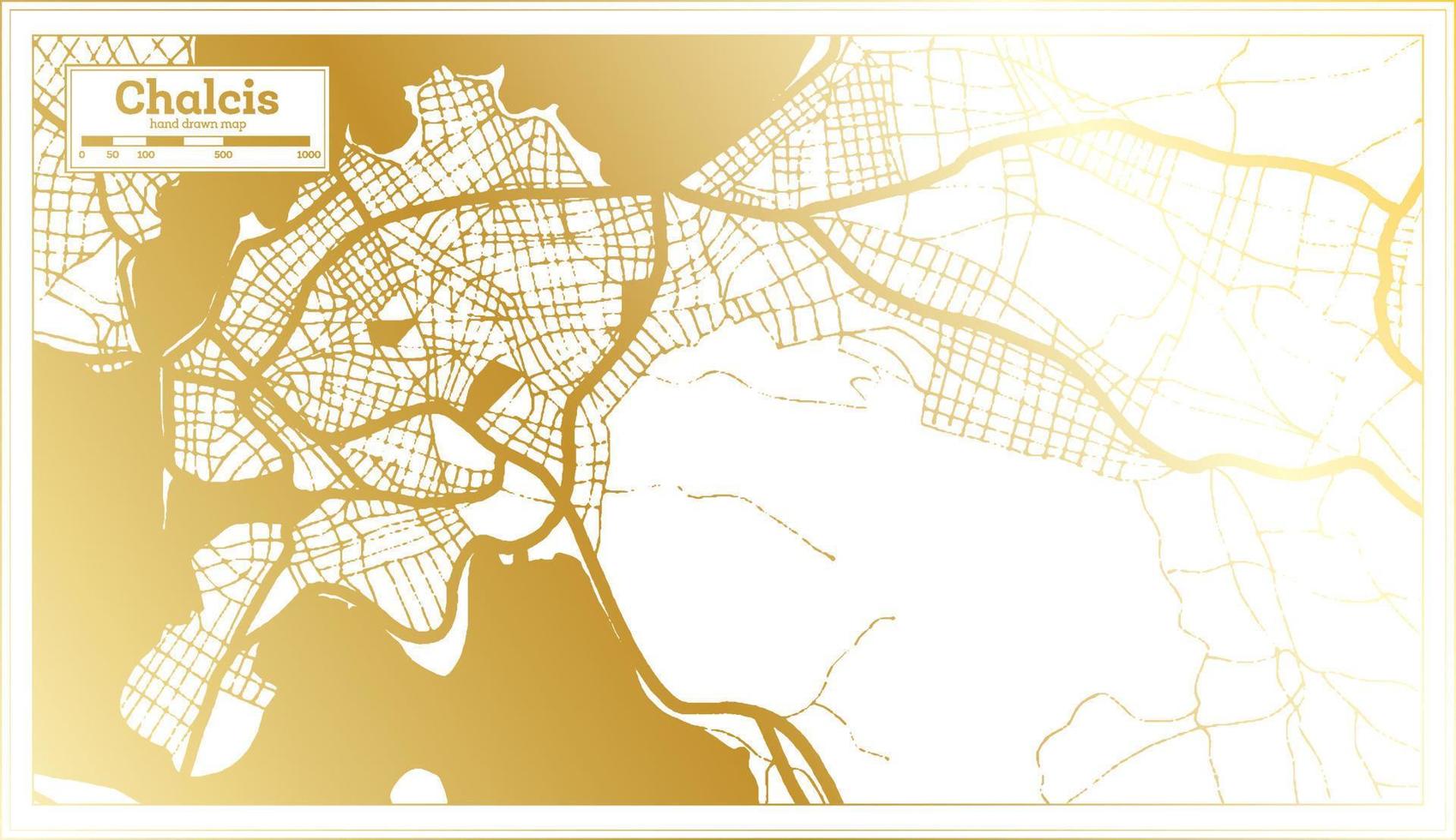 chalkis griechenland stadtplan im retro-stil in goldener farbe. Übersichtskarte. vektor