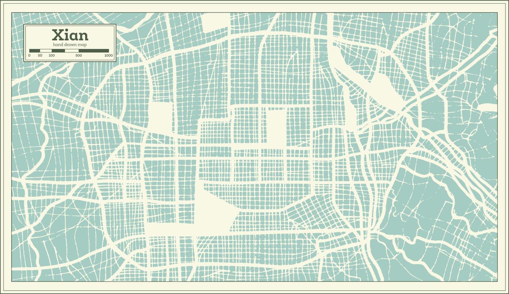 xian china stadtplan im retro-stil. Übersichtskarte. vektor