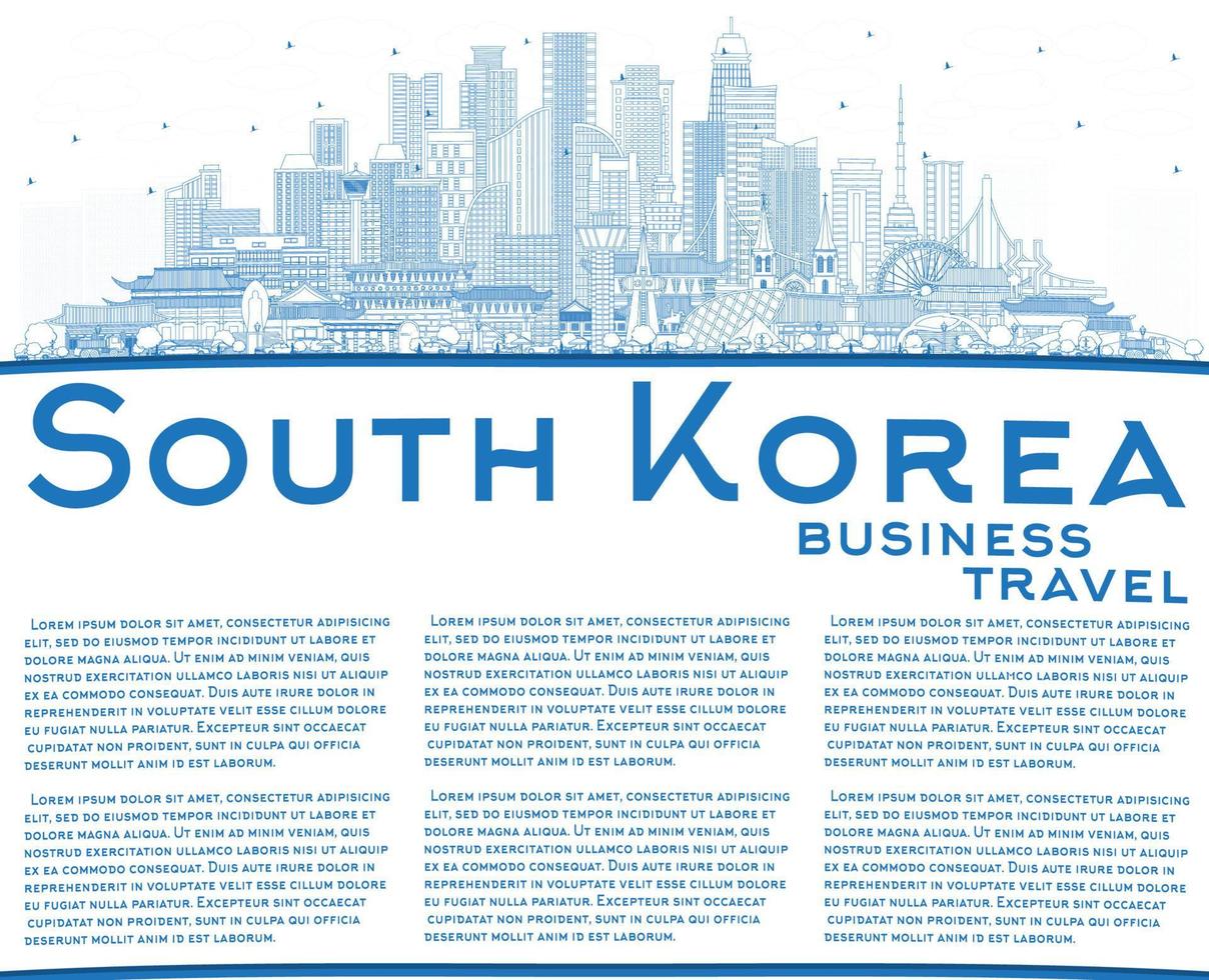 översikt söder korea stad horisont med blå byggnader och kopia Plats. vektor