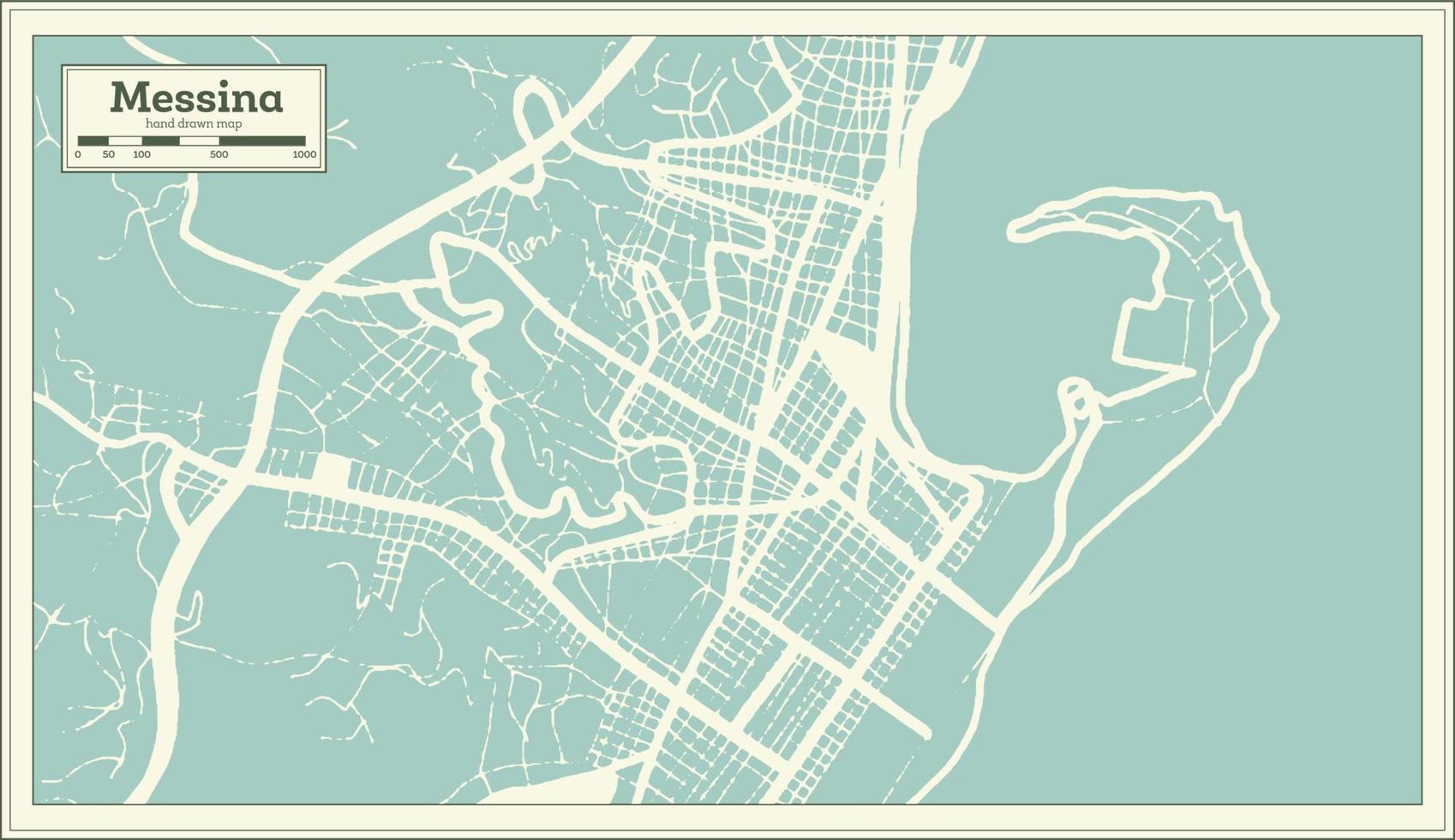 messina italien stadtplan im retro-stil. Übersichtskarte. vektor