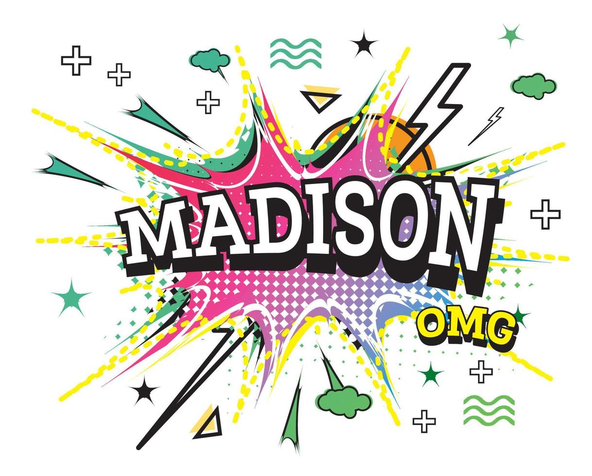 Madison Comic-Text im Pop-Art-Stil isoliert auf weißem Hintergrund. vektor