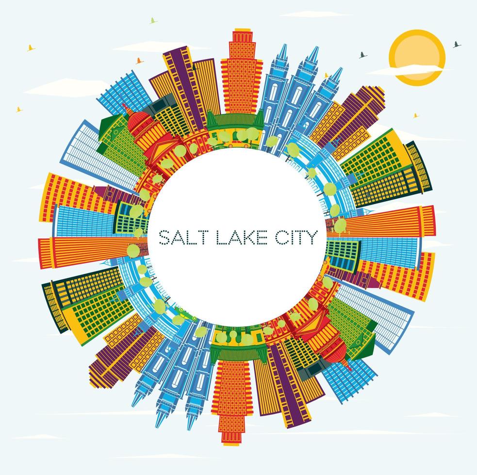 salt sjö stad utah horisont med Färg byggnader, blå himmel och kopia Plats. vektor