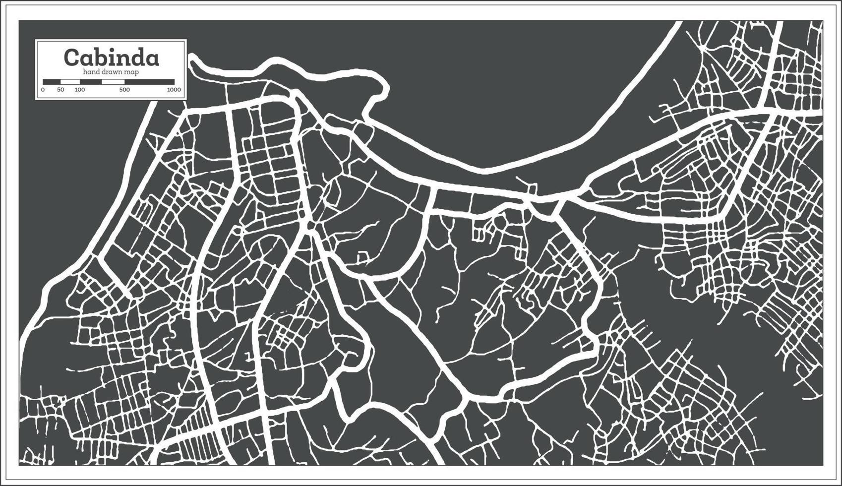 Cabinda Angola Stadtplan in schwarz-weißer Farbe im Retro-Stil. Übersichtskarte. vektor