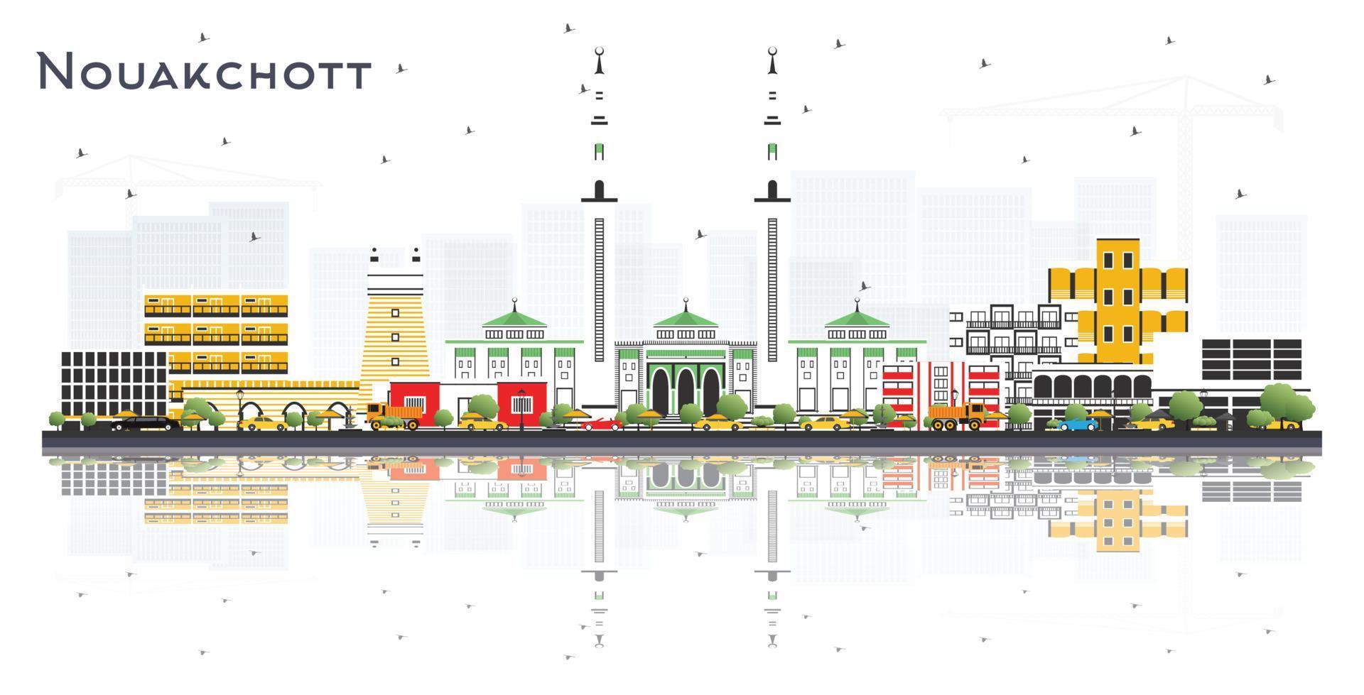 nouakchott mauretanien horisont med Färg byggnader och reflektioner isolerat på vit bakgrund. vektor