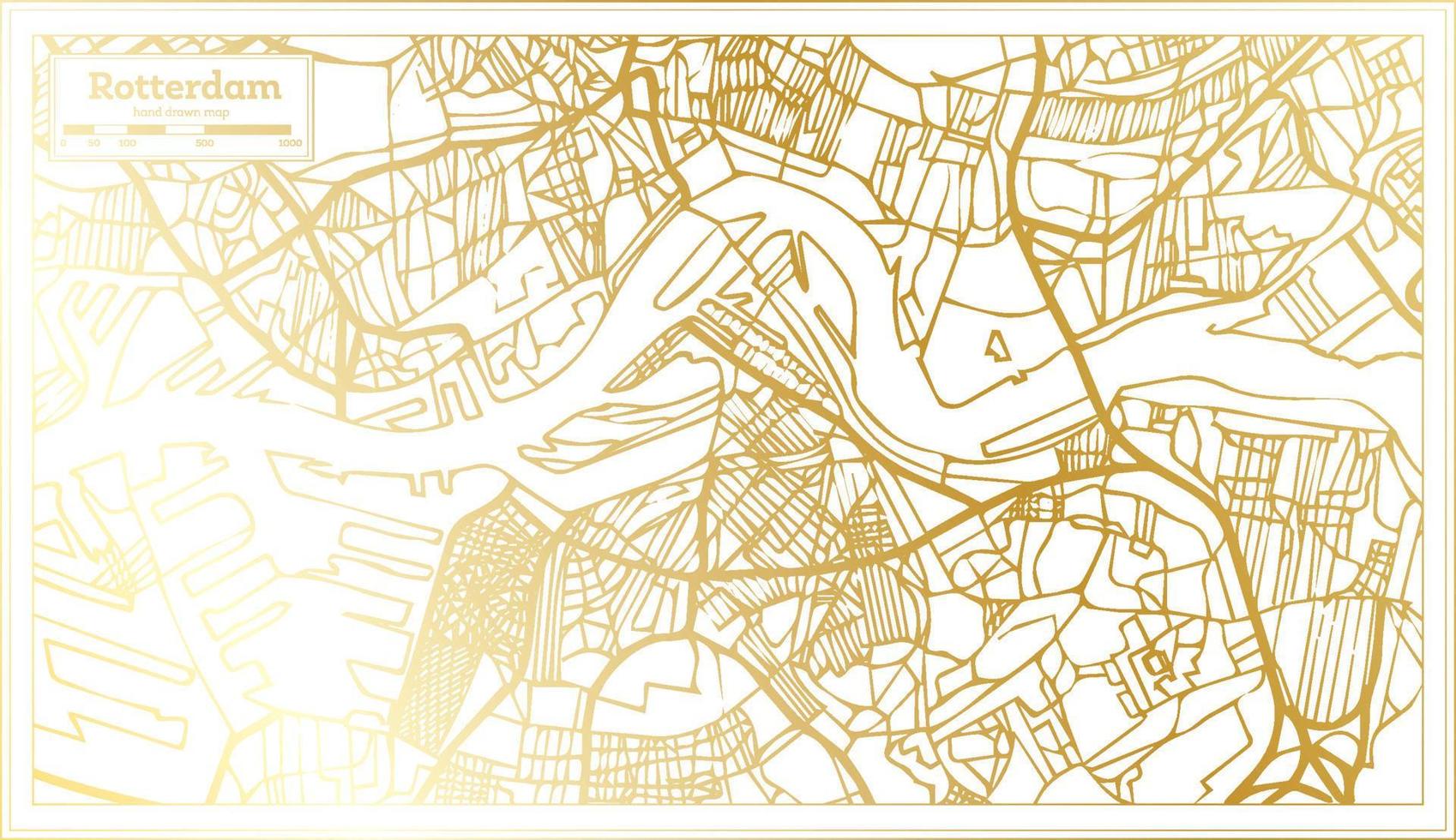rotterdam nederländerna stad Karta i retro stil i gyllene Färg. översikt Karta. vektor