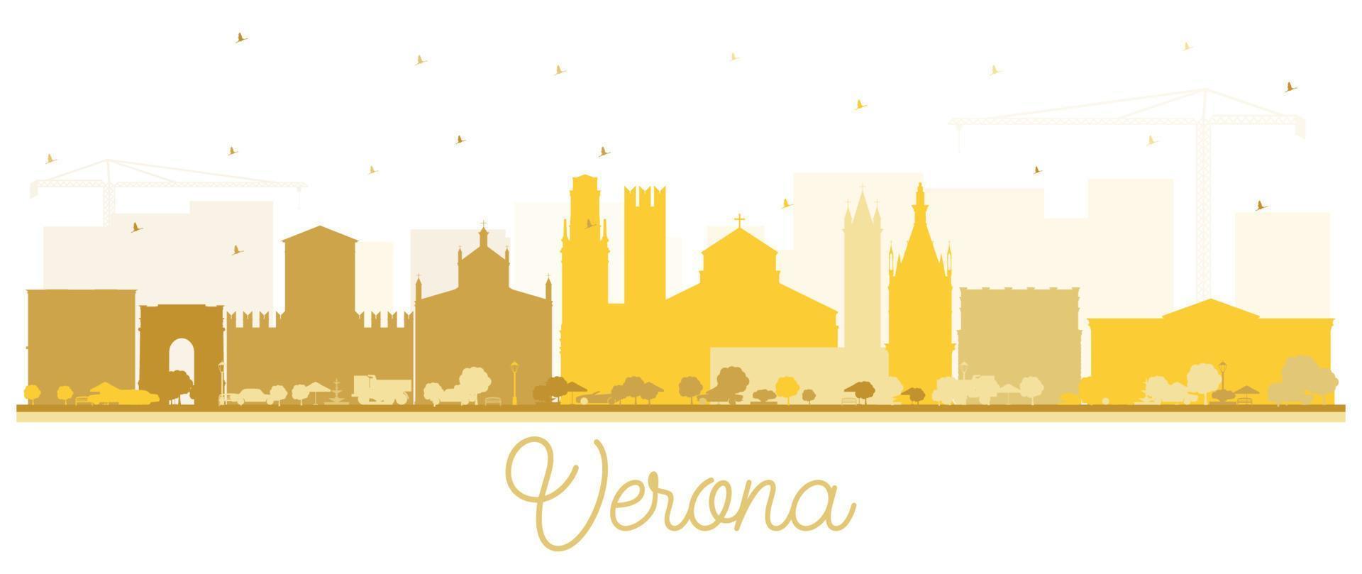 verona italien city skyline silhouette mit goldenen gebäuden isoliert auf weiß. vektor