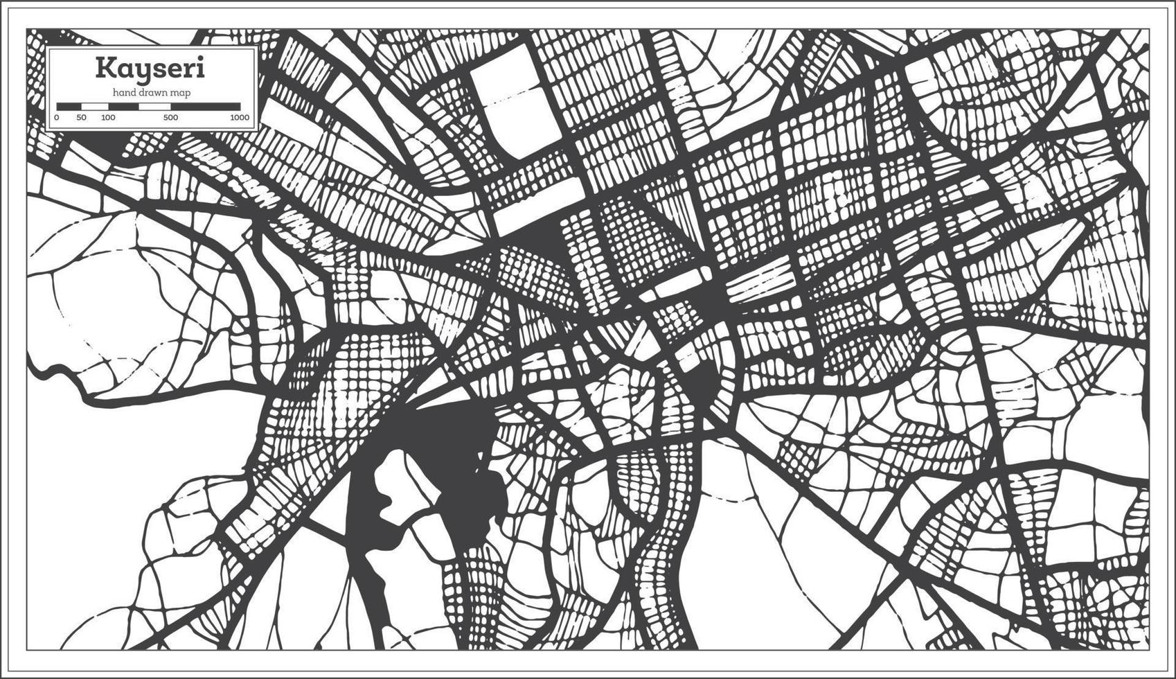 Kayseri Türkei Stadtplan in schwarz-weißer Farbe im Retro-Stil. Übersichtskarte. vektor