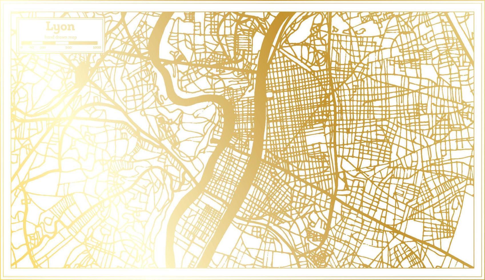 Lyon Frankreich Stadtplan im Retro-Stil in goldener Farbe. Übersichtskarte. vektor