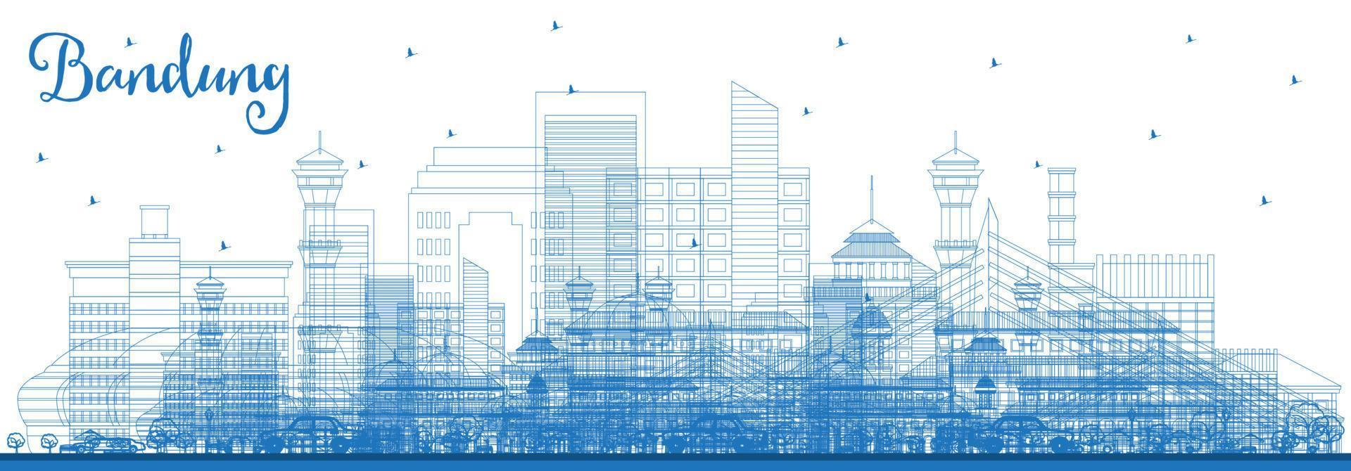 översikt bandung indonesien stad horisont med blå byggnader. vektor