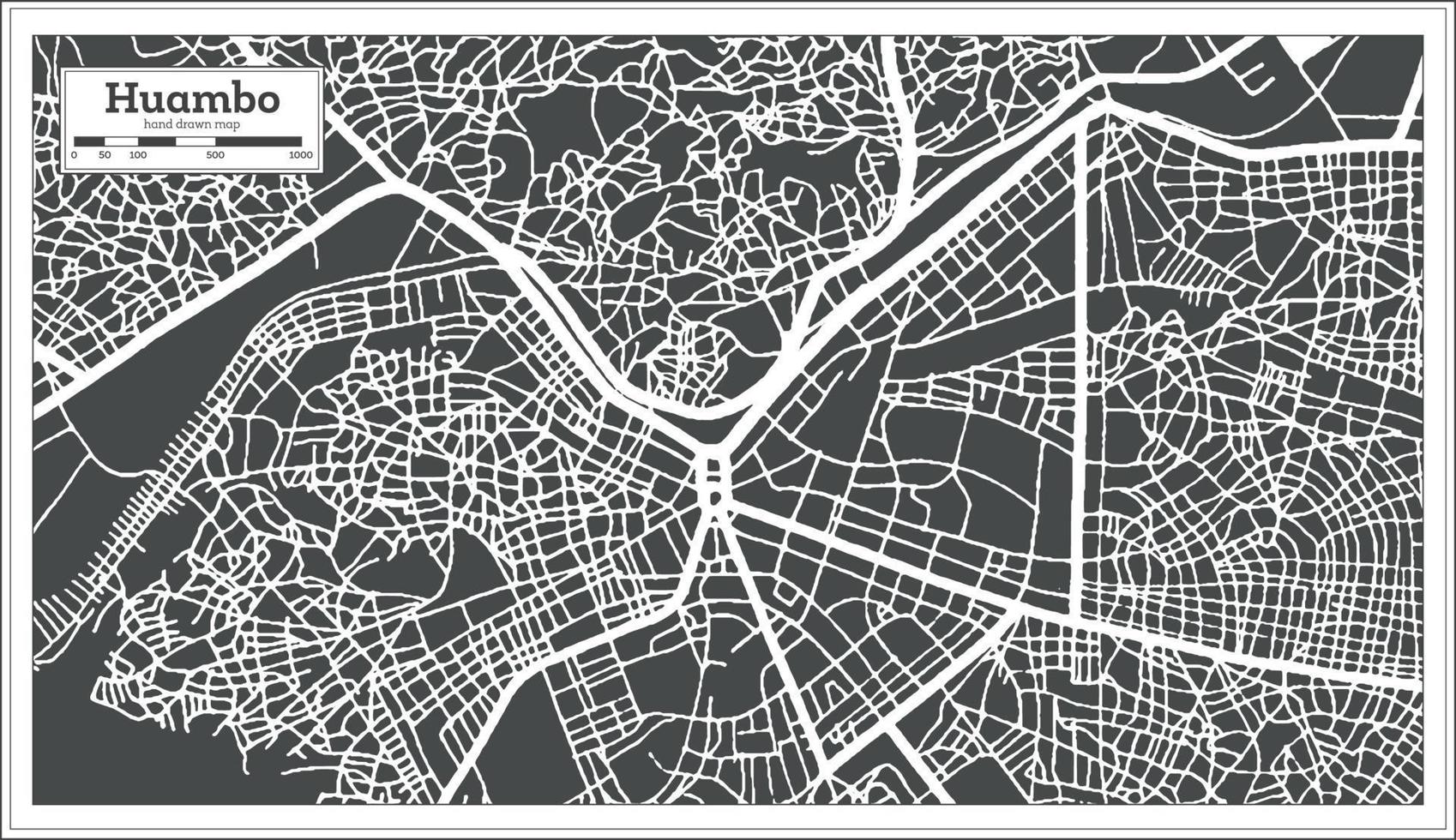 huambo angola stad Karta i svart och vit Färg i retro stil. översikt Karta. vektor