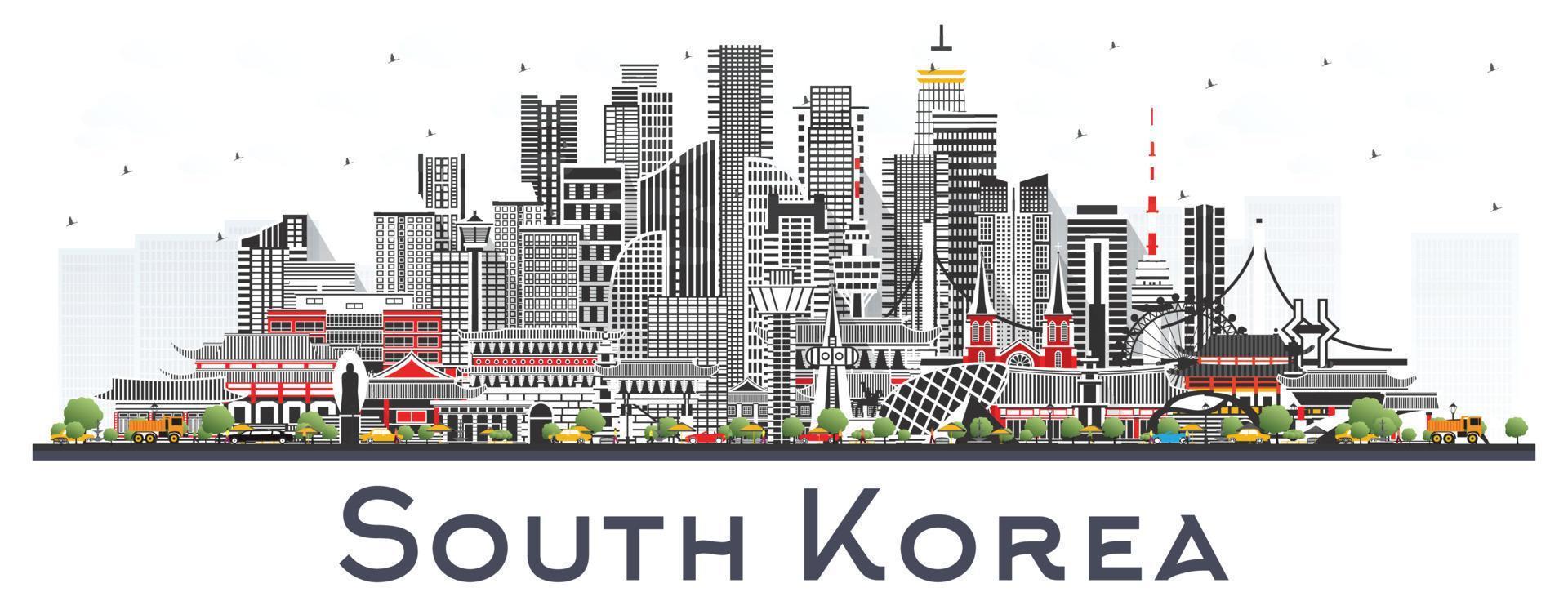 söder korea stad horisont med grå byggnader isolerat på vit. vektor