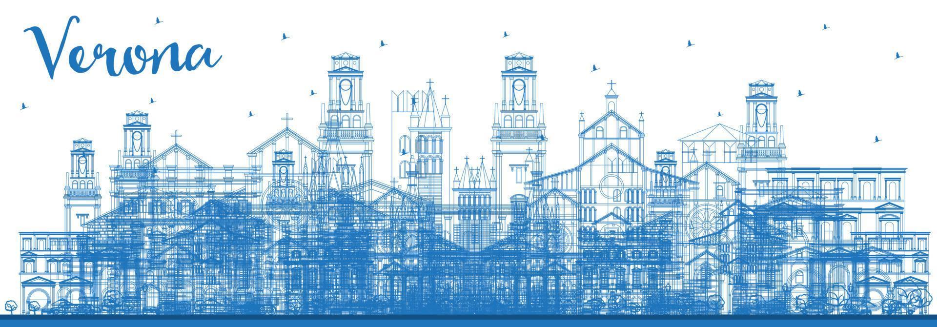 översikt verona Italien stad horisont med blå byggnader. vektor