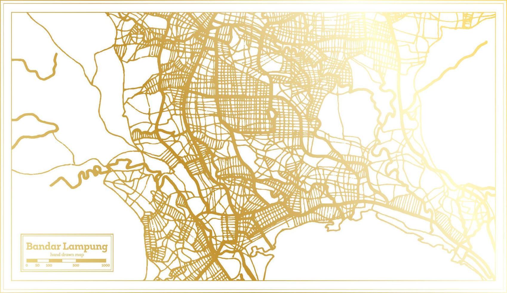bandar lampung indonesien stad Karta i retro stil i gyllene Färg. översikt Karta. vektor