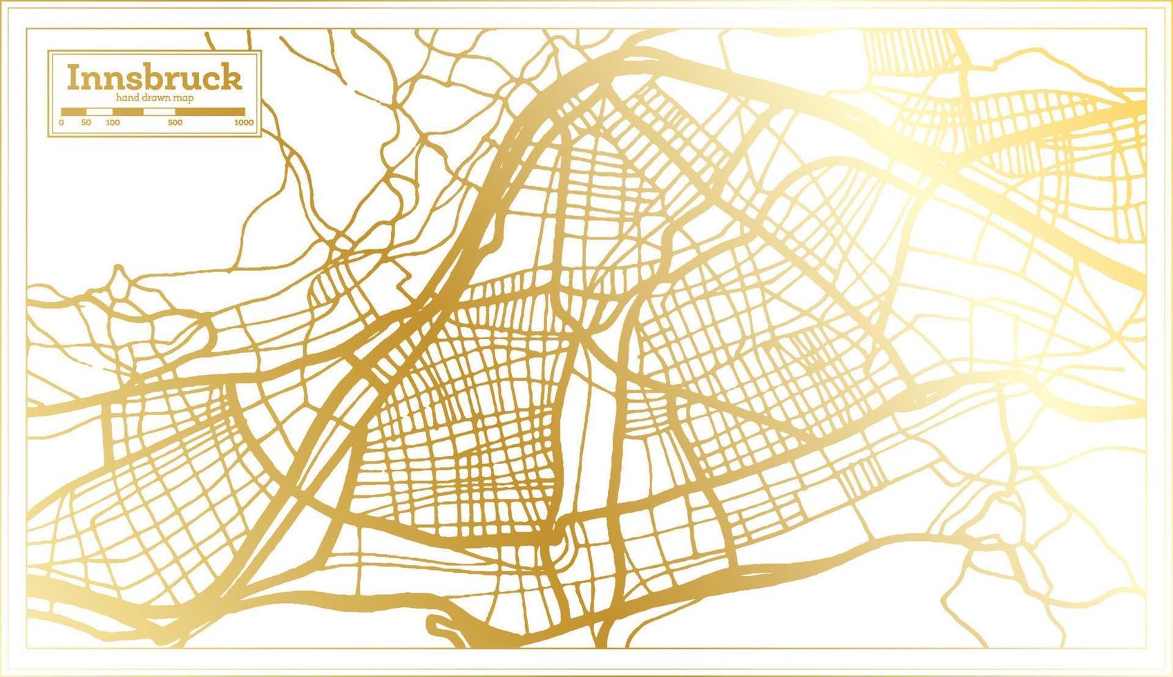 Innsbruck Österreich Stadtplan im Retro-Stil in goldener Farbe. Übersichtskarte. vektor