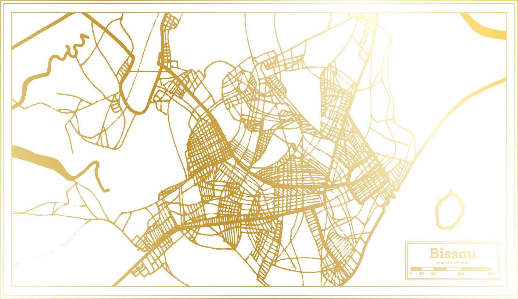 bissau republik guinea-bissau stadtplan im retro-stil in goldener farbe. Übersichtskarte. vektor