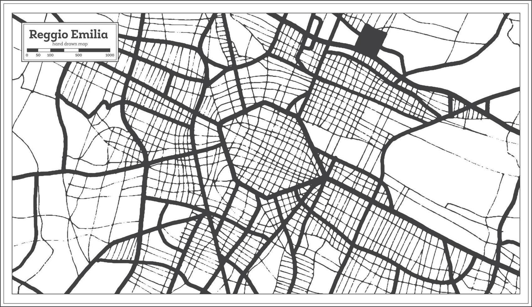 reggio emilia italien stadtplan in schwarz-weißer farbe im retro-stil. Übersichtskarte. vektor