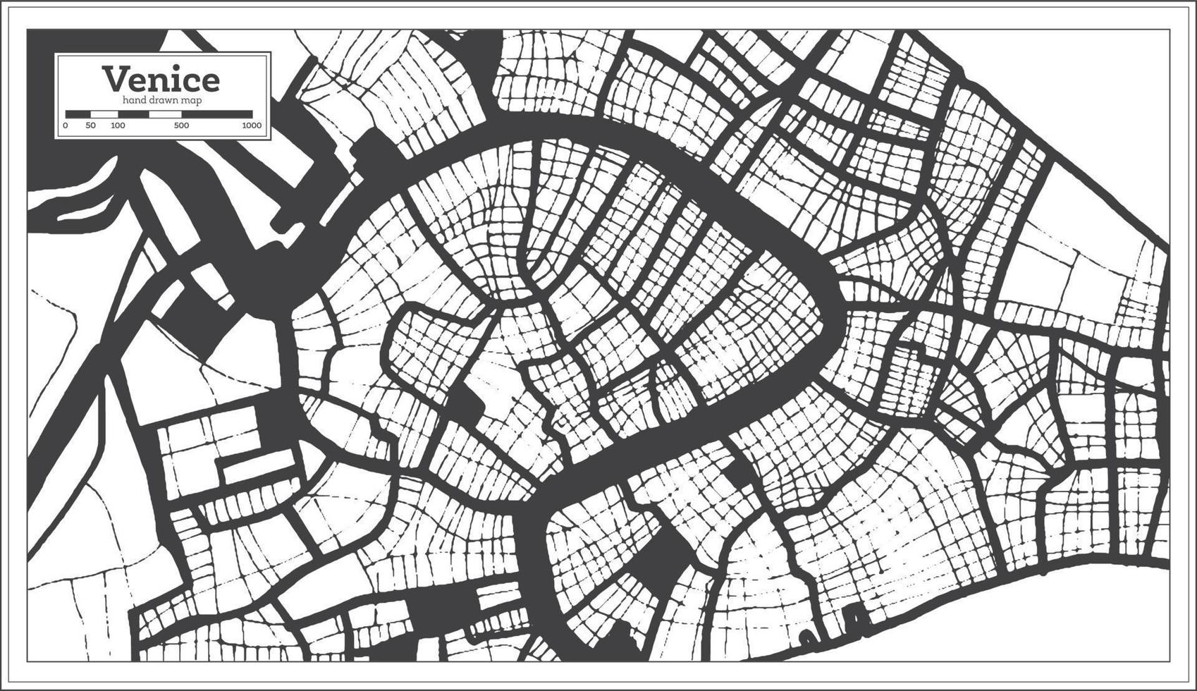 Venedig Italien stad Karta i svart och vit Färg i retro stil. översikt Karta. vektor