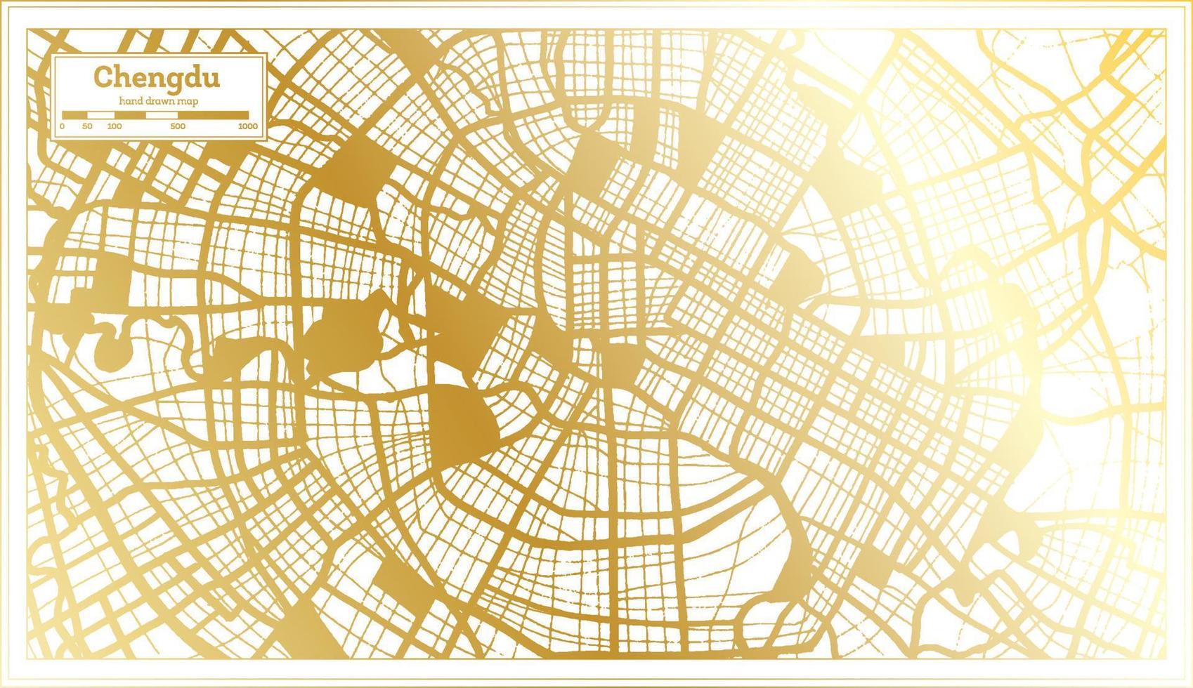 chengdu Kina stad Karta i retro stil i gyllene Färg. översikt Karta. vektor