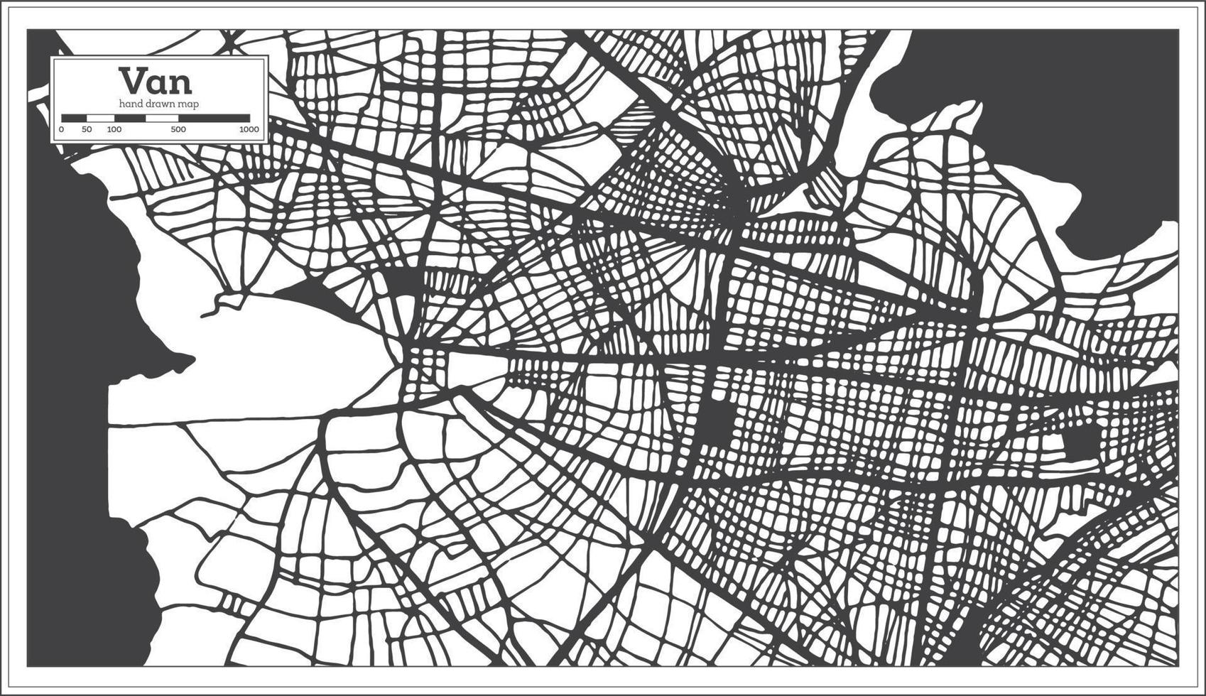 skåpbil Kalkon stad Karta i svart och vit Färg i retro stil. översikt Karta. vektor