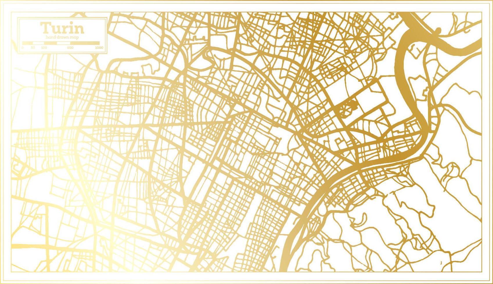 turin italien stadtplan im retro-stil in goldener farbe. Übersichtskarte. vektor