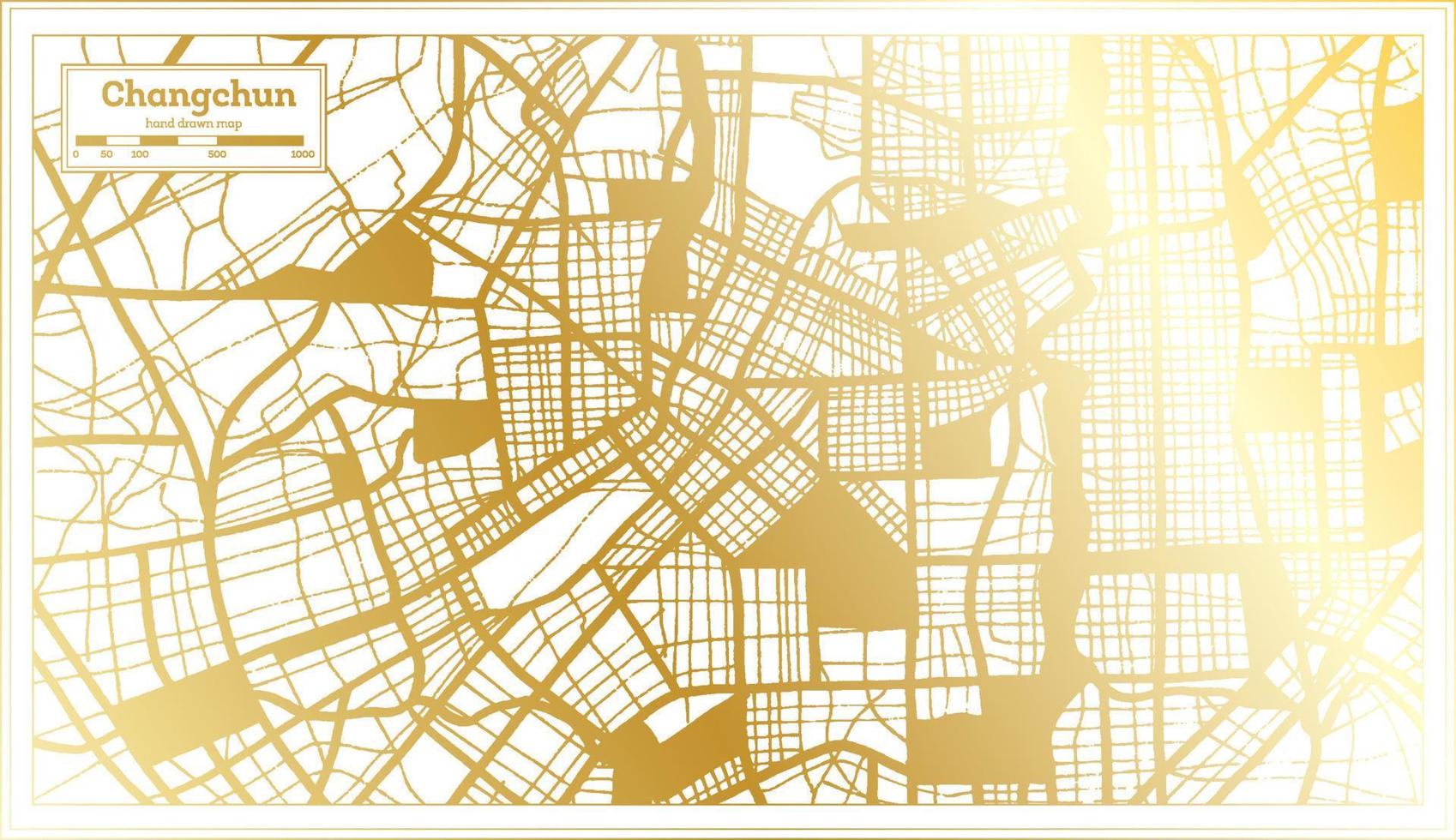 changchun china stadtplan im retro-stil in goldener farbe. Übersichtskarte. vektor