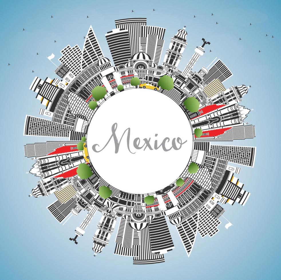 mexico stad horisont med grå byggnader, blå himmel och kopia Plats. vektor