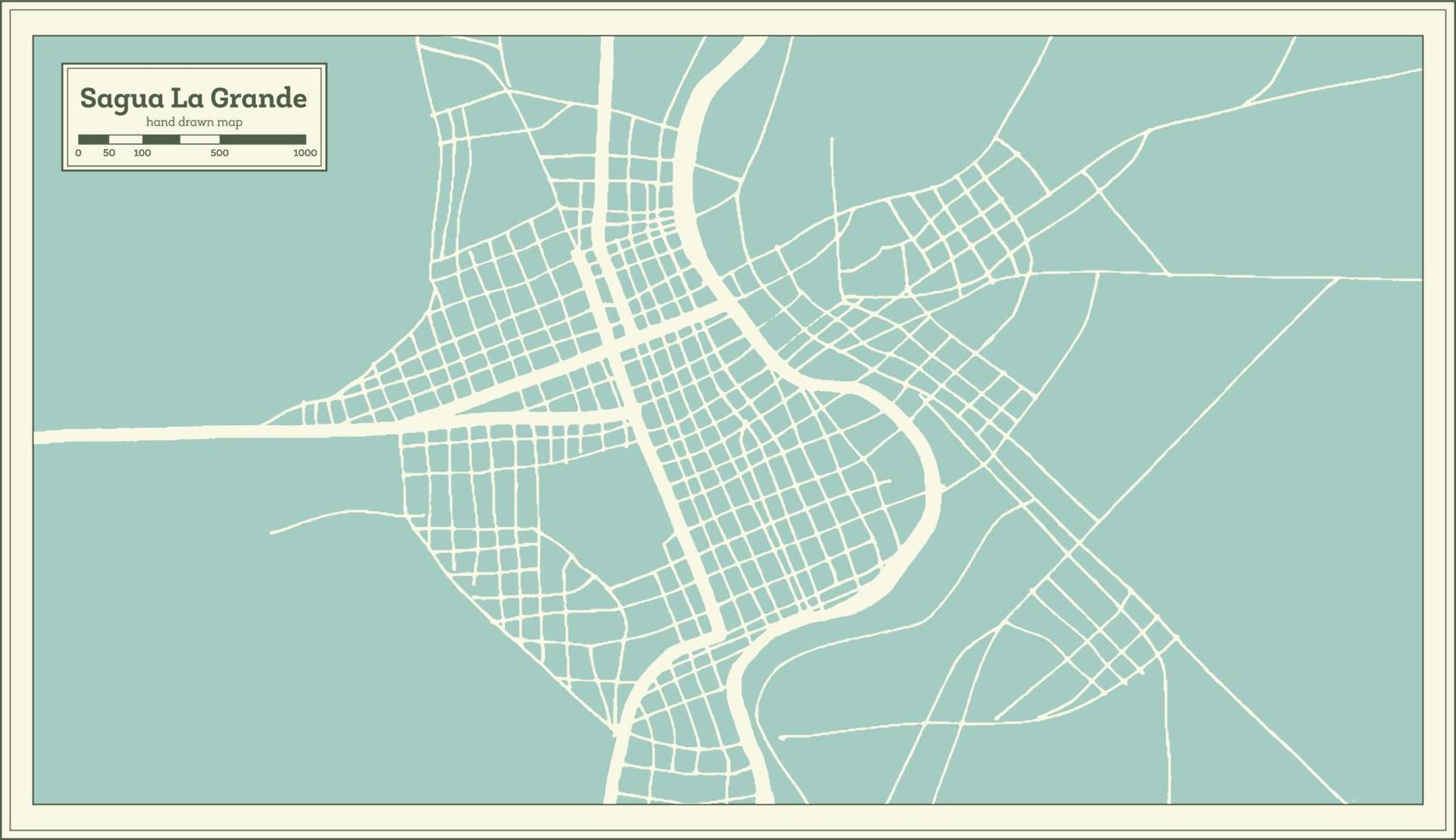 sagua la grande kuba stad Karta i retro stil. översikt Karta. vektor