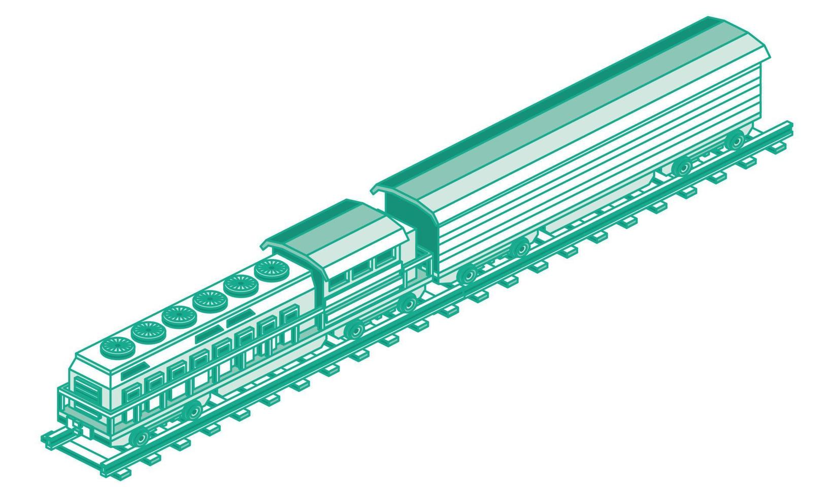 isometrische Zuglokomotive. Vektor-Illustration. Umriss Güterzug isoliert auf weiss. vektor